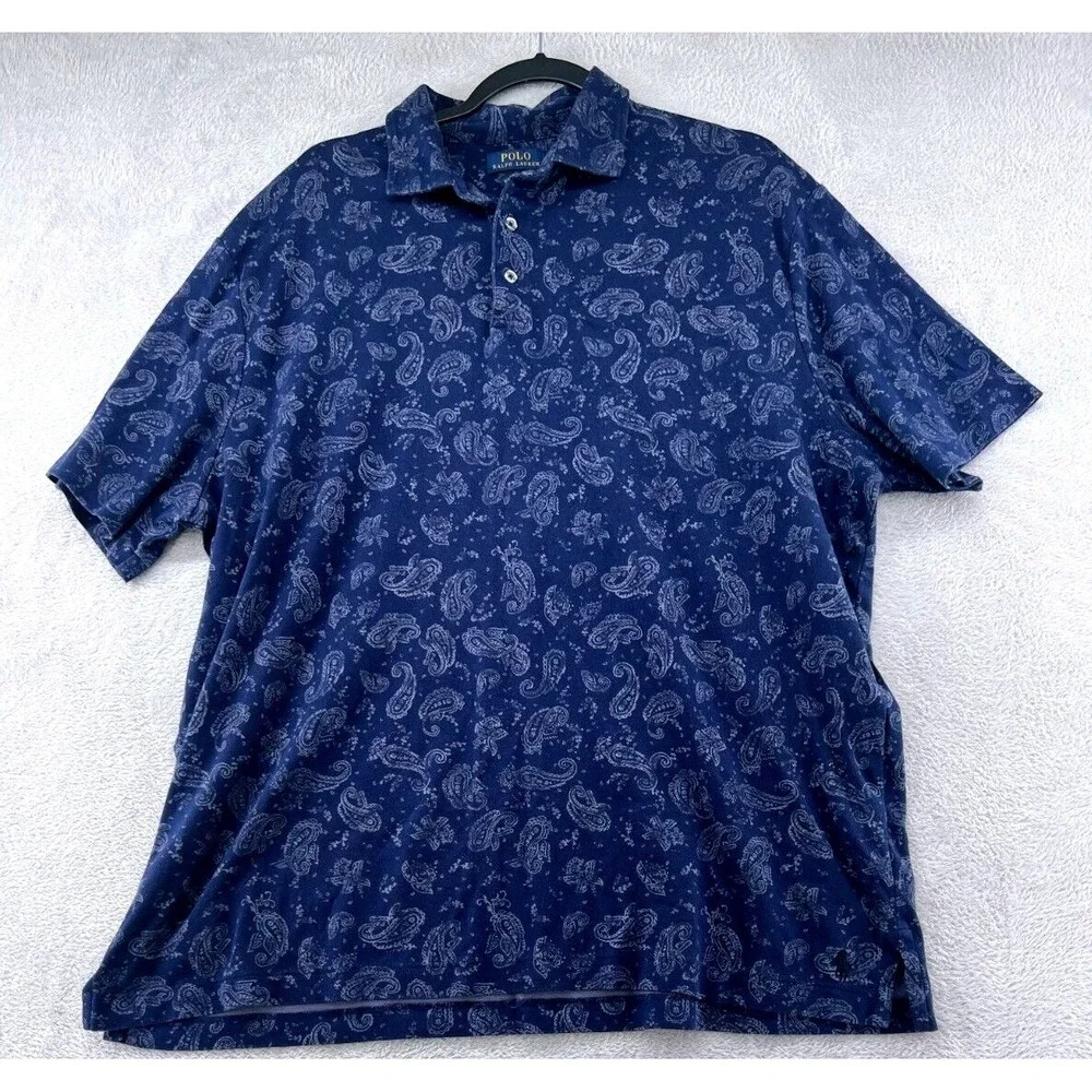 Polo Ralph Lauren Shirt Mens XL Short Sleeve Blue Paisley Classic Fit Cotton